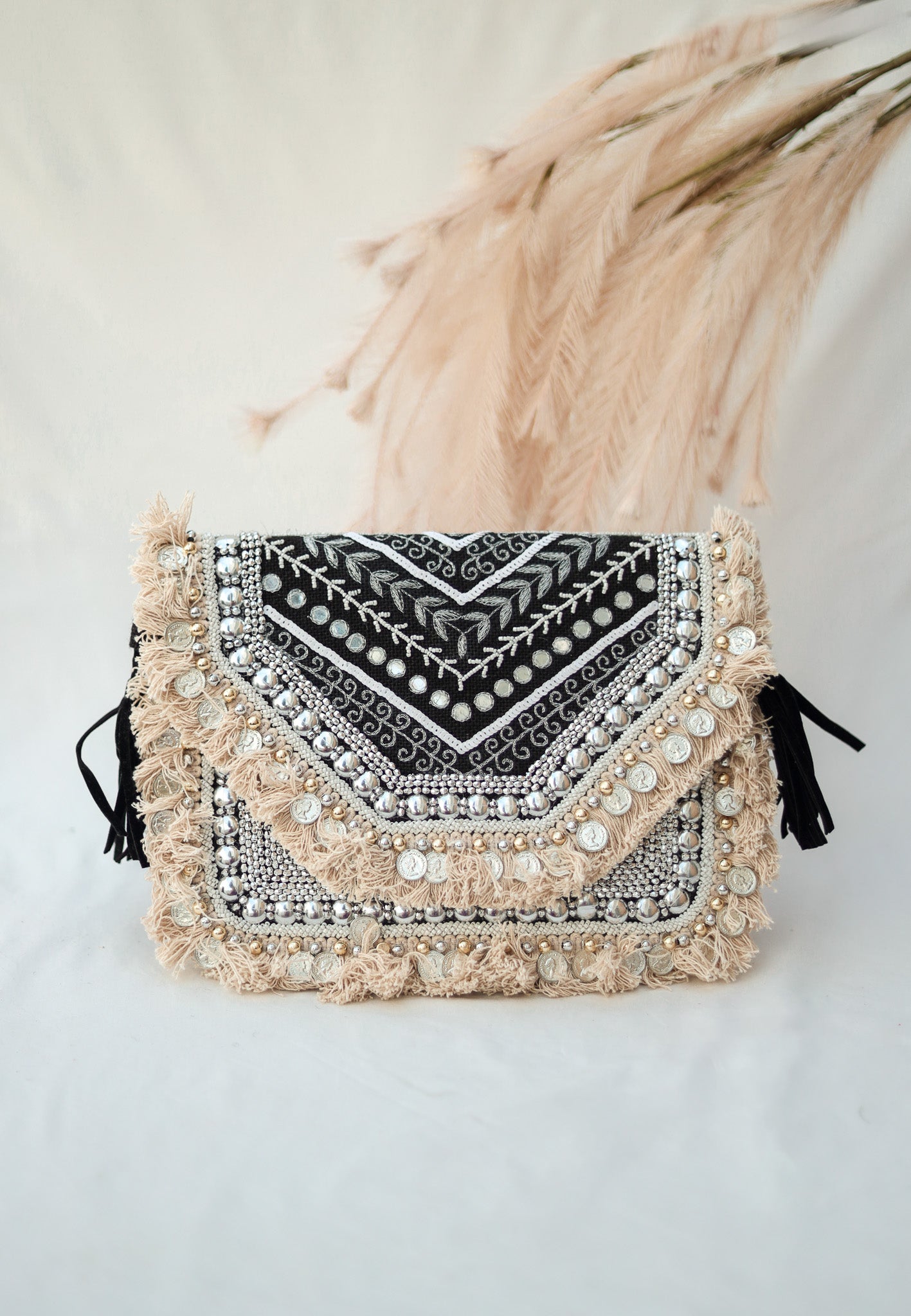 Boho Evening Bag In Love with Black Boho Clutch Selomenika