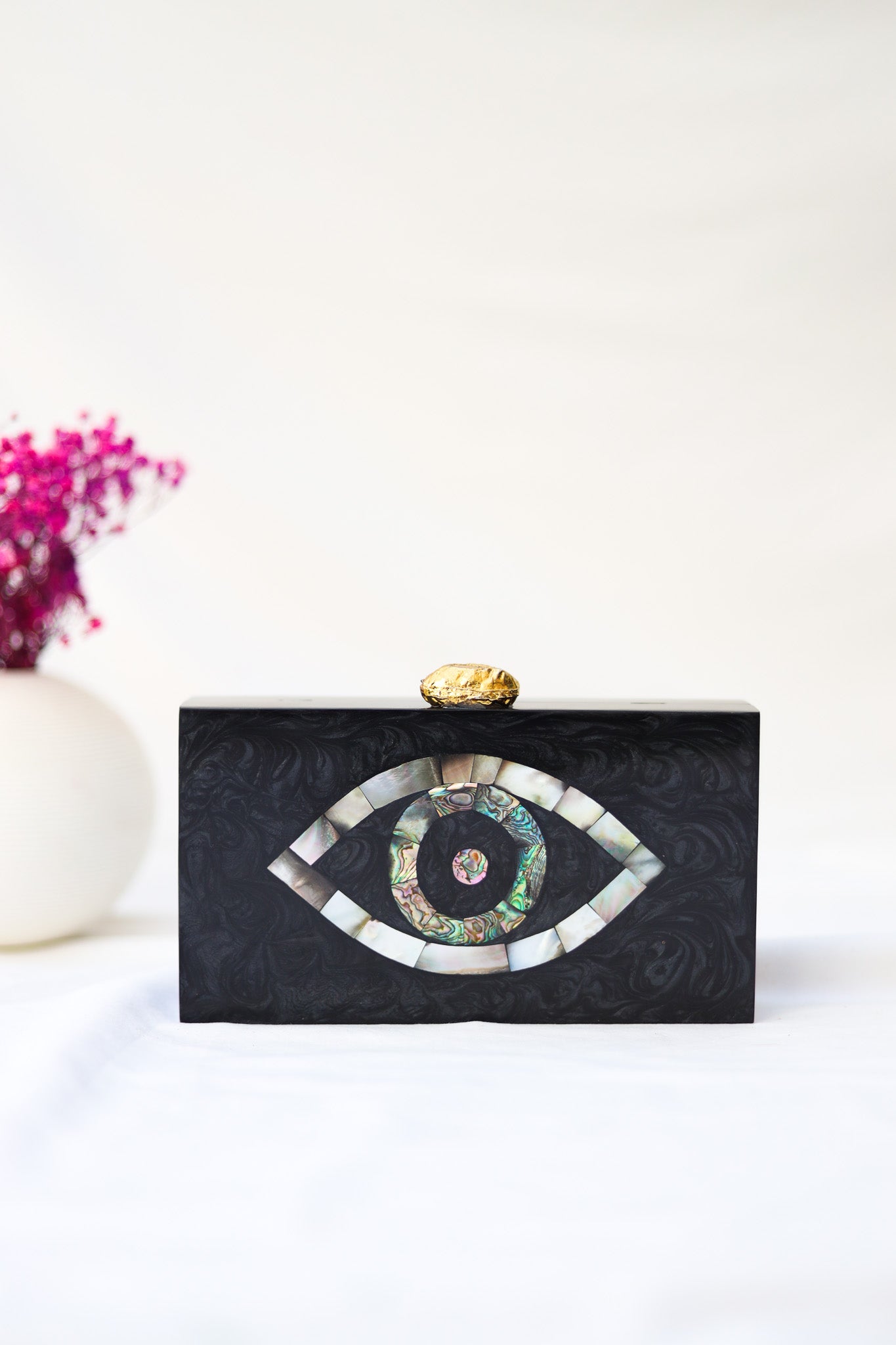 Black Evil Eye Bag, World In Your Eye Black Resin Bag, Selomenika