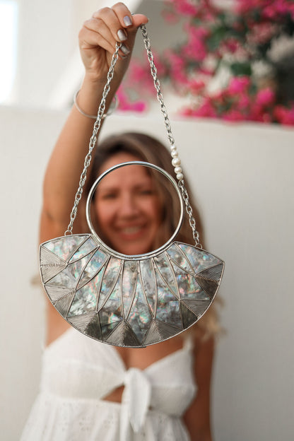 Silver Clutch Evening Bag, Make Yourself Happy Silver Bag, Selomenika