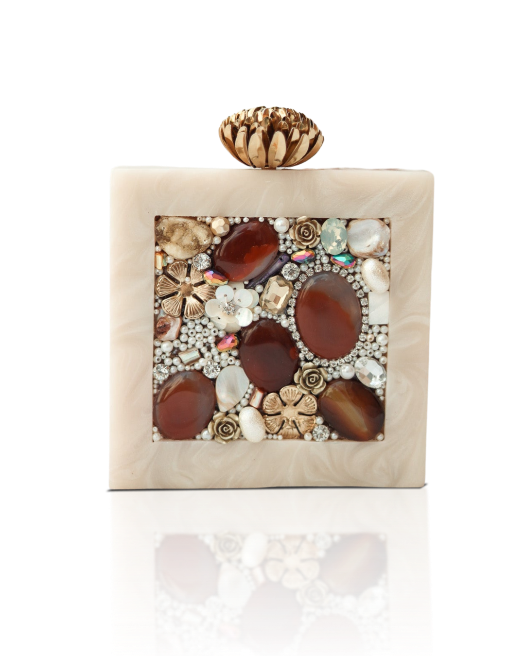 Morion Resin Clutch with Quartz Stones