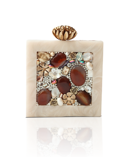 Morion Resin Clutch with Quartz Stones