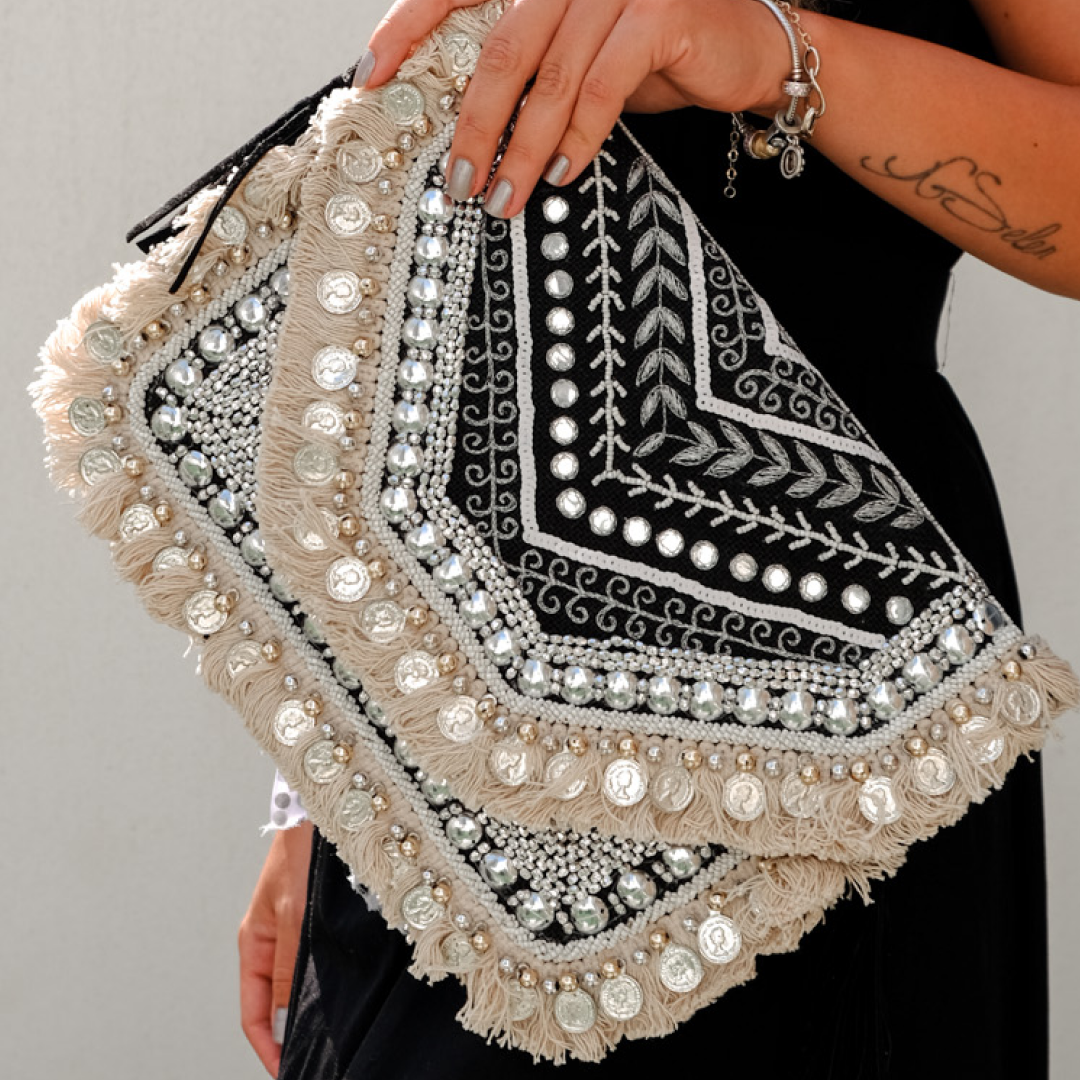 Boho Evening Bag, In Love with Black Boho Clutch, Selomenika